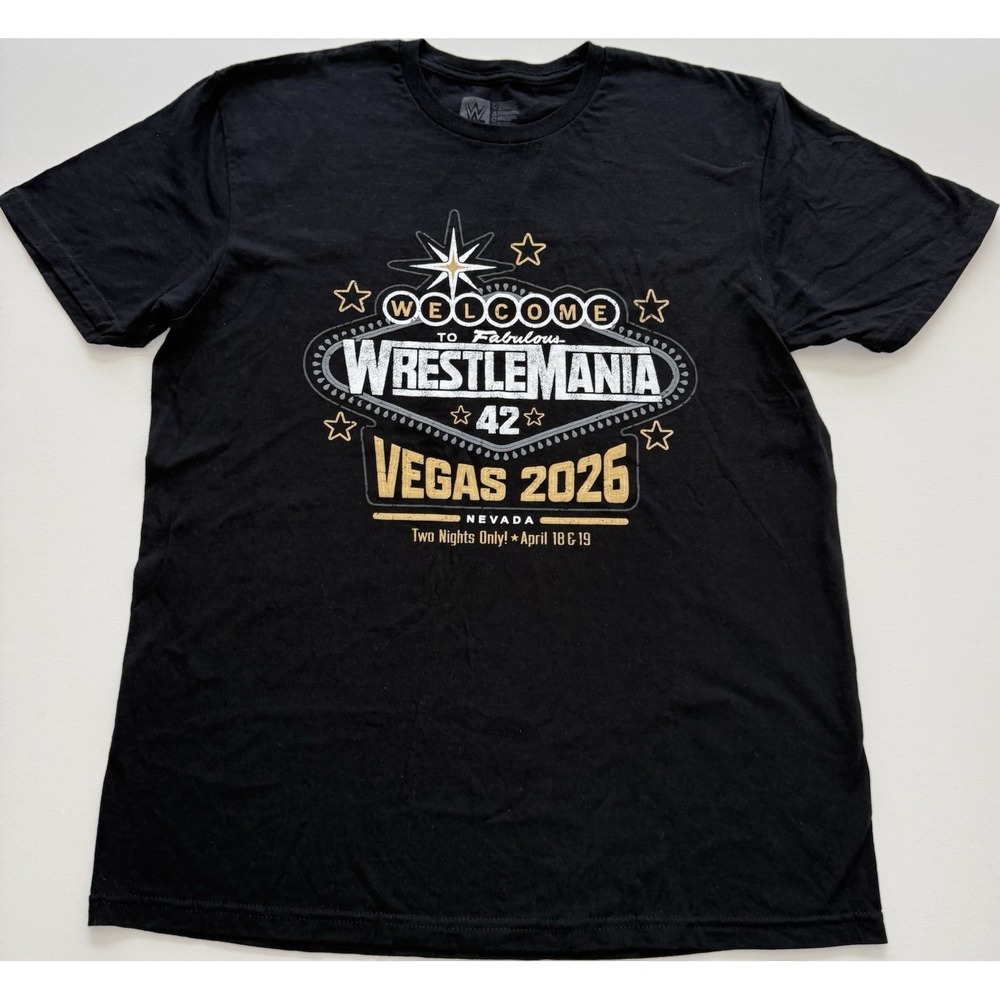 WWE WrestleMania 42 Vegas 2026 Authentic T-Shirt Black Gold White Size L